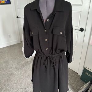 Emma & Michele Black Button-Down Dress